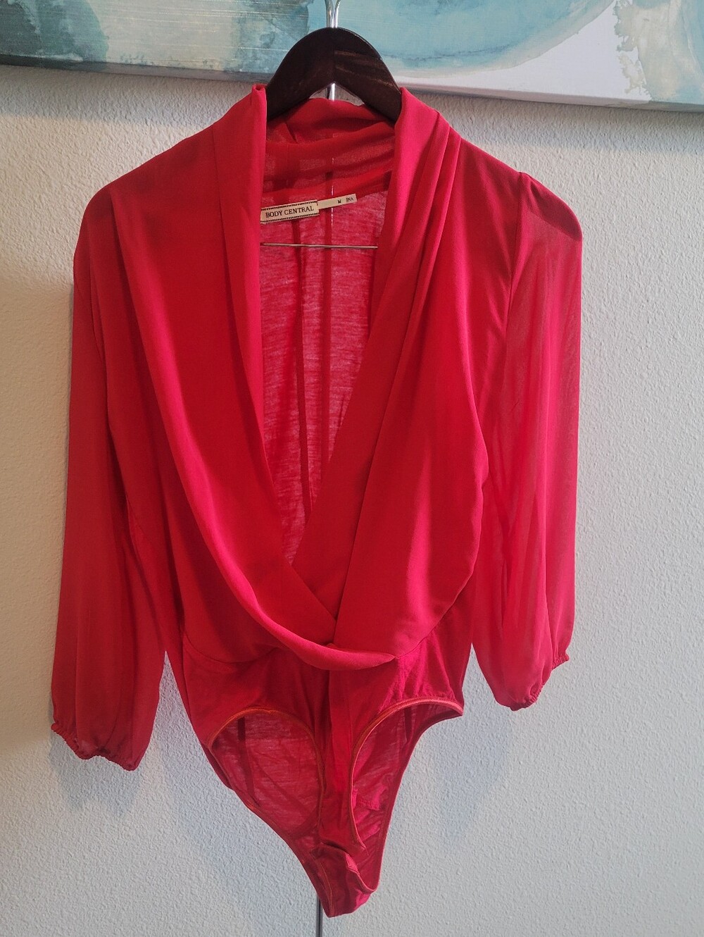 Body Central RED Draped Bodysuit
